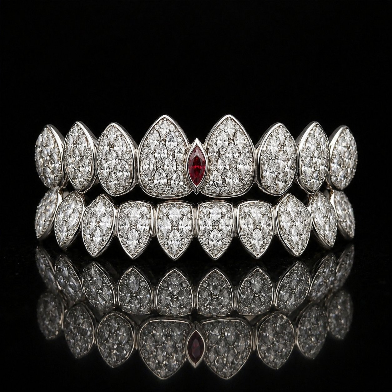 Composition IV — Minimal, Central Composition, White Gold, Frame Pavé, Marquise