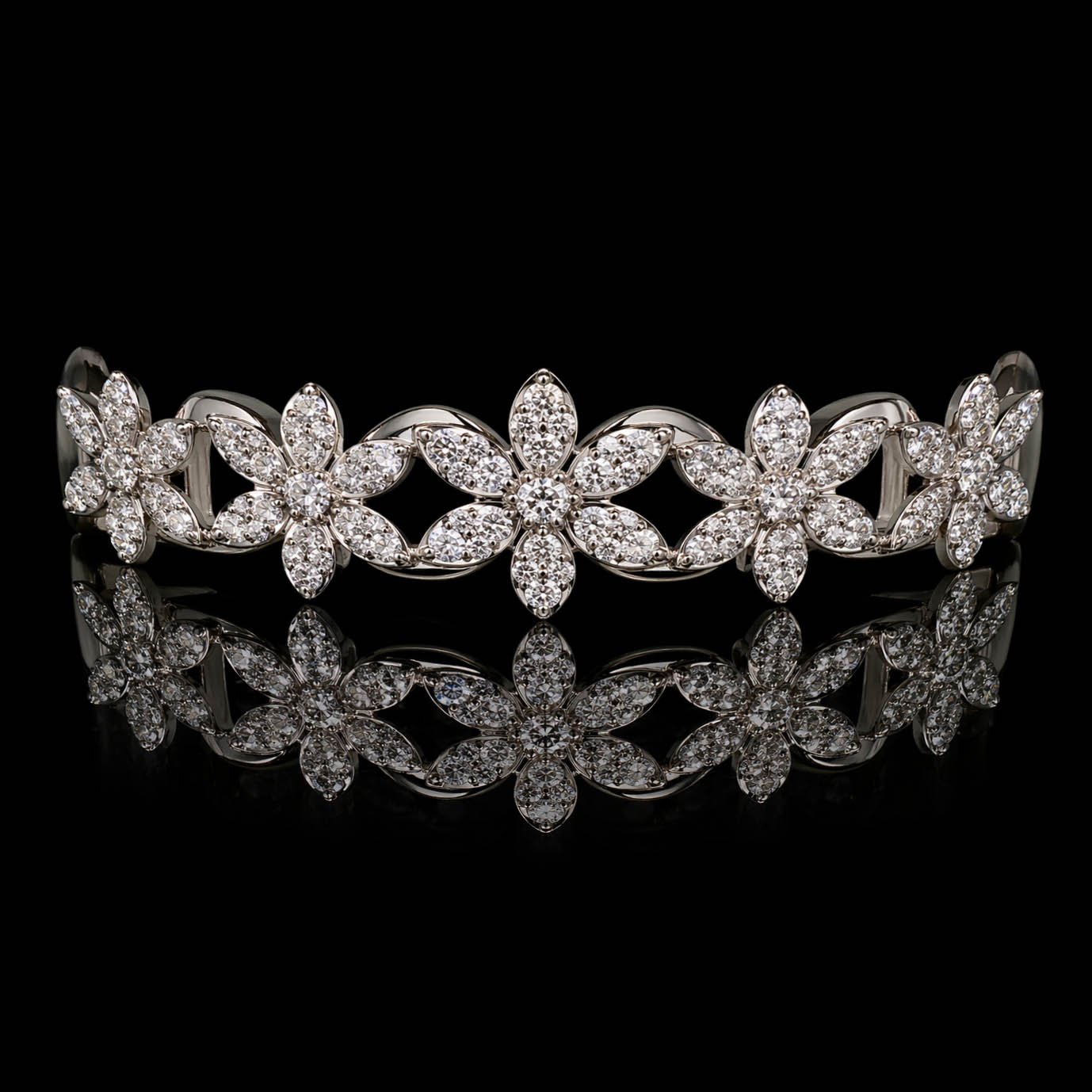 Composition VI — Ornamental, Open Structure, White Gold, Frame Pavé, Marquise & Round